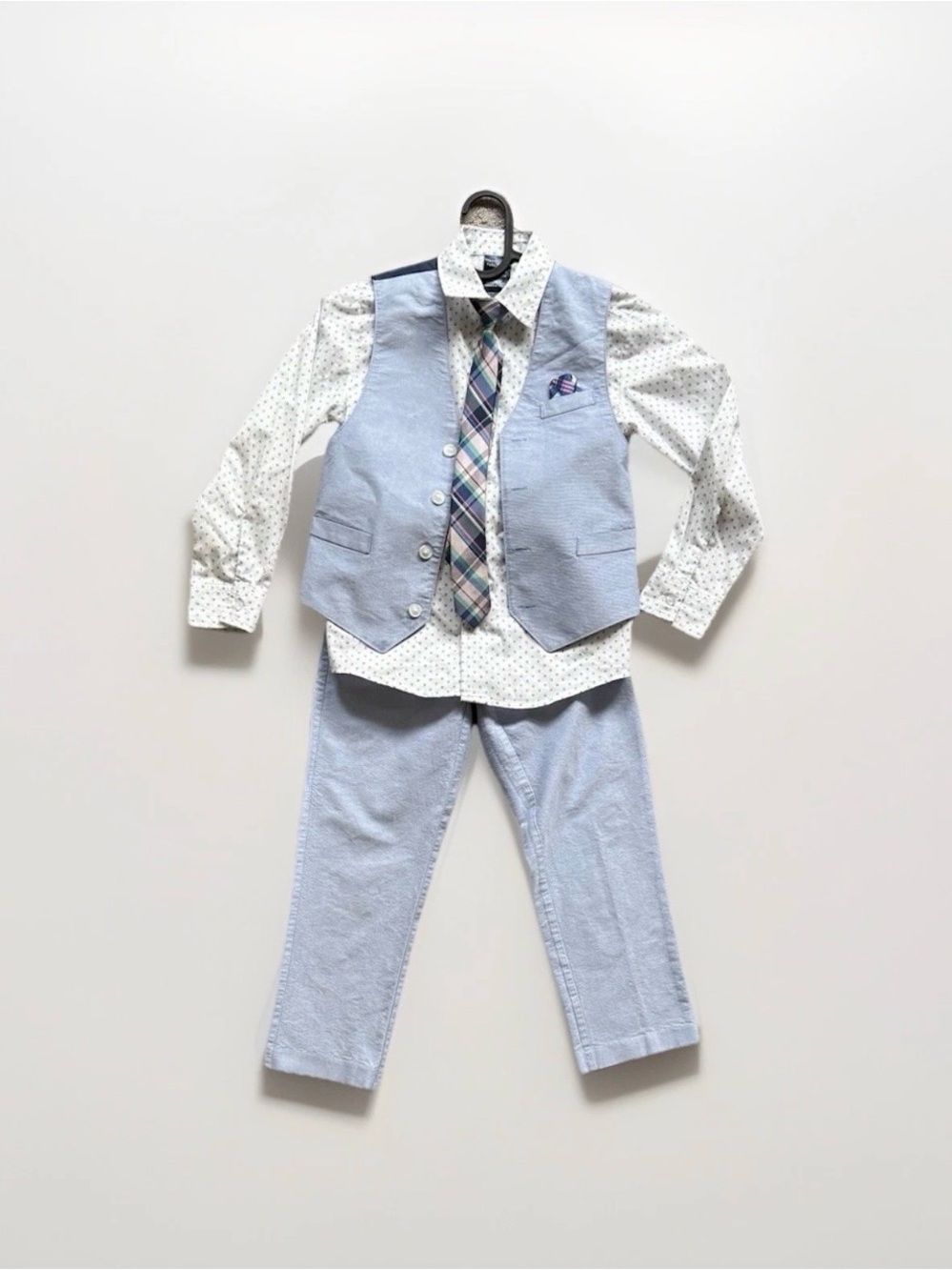 Nautica Boys 4-pc Vest Set Size 7 Bright Blue Pin Cord Dress Suit Wedding Easter